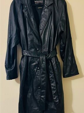 Wilsons Leather Black Belted Leather Trench